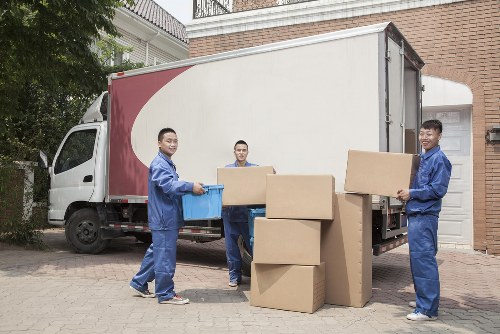 Office furniture and equipment prepared for a business move