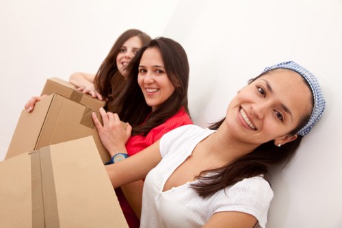 Boxes and furniture prepared for a house removal service